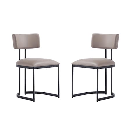 Manhattan Comfort Juno Contemporary Modern Vegan Leather Metal Side Chair in Taupe - Set of 2 DC1609-2