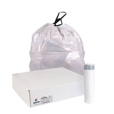 Zoro Trash Bags: 13 gal Capacity, 24 in x 28 in, 0.85 mil Thick, Drawstring, White, 250 PK 445MK7