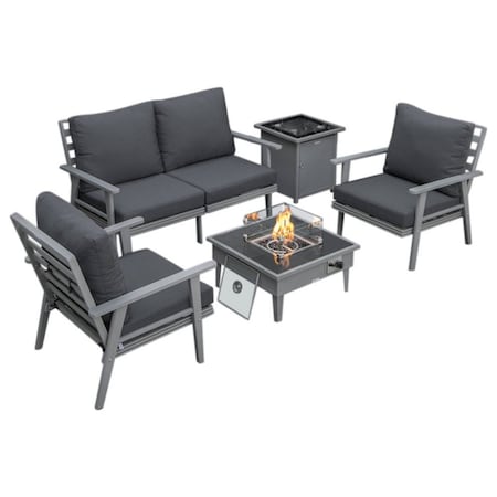 Leisuremod Walbrooke Modern Grey Patio Conversation With Square Fire Pit & Tank Holder, Charcoal WGR-27-20-57-31-CH