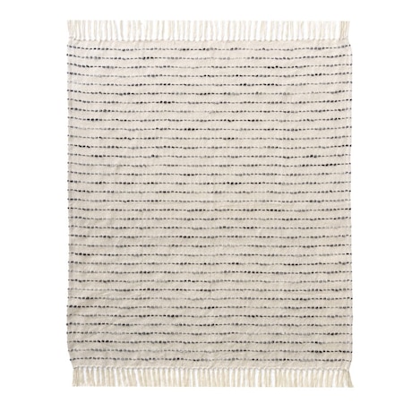 Homeroots 50" X 60" White And Navy Blue Cotton Blend Woven Striped Throw Blanket with Fringe 548878