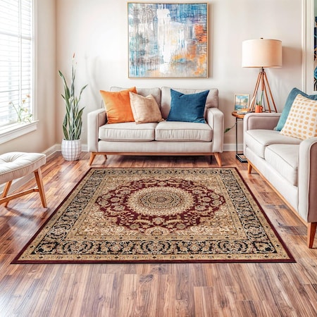 World Rug Gallery Traditional Oriental Medallion Design Area Rug 6 ft 6 in x 6 ft 6 in Square Burgundy 101BURGUNDY6SQ