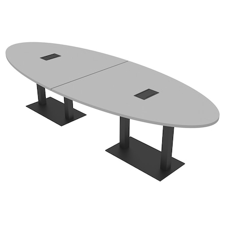 Skutchi Designs Oval Conference Table With Power Unit, 48 in W, 120 in L, Grey HAR-OVL-48X120-DOU.BK-U779-EBLK
