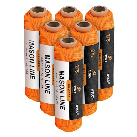 Xpose Safety Nylon Twine, 275 ft Orange Synthetic String for Crafts, Camping, Garden, Marine & Construction, 6PK NTO-275-6-X-S