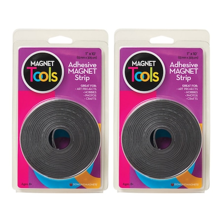 Dowling Magnets Adhesive Magnet Strip, 1" x 10' Roll, 2PK 735005