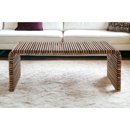 Homeroots 26" Brown Solid Wood Stripes Coffee Table 565091
