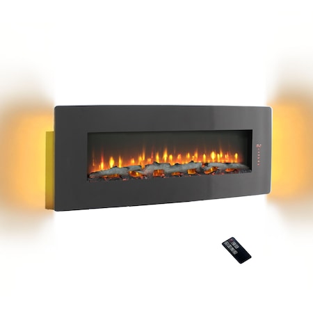 Edendirect 48 in. Wall Mount Electric Fireplace with Remote and Multi Color Flame and Emberbed in Black ZR-W1769P199008
