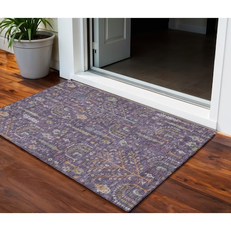 Homeroots 3' X 5' Eggplant Terra Cotta And Green Floral Washable Indoor Outdoor Area Rug 605265
