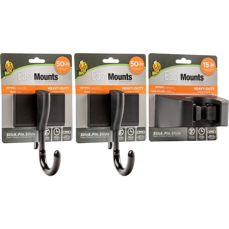 Duck Brand EasyMounts Garage Kit, Includes 2 Drywall Hooks and 1 Tool Holder, Black 287392