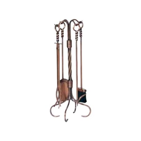 Uniflame Uniflame F-1311 5 Pc Antique Copper Fireset With Ring/Swirl Handles/Tampico Brush F-1311