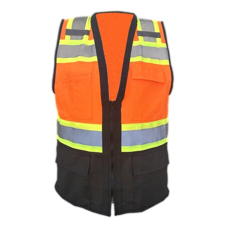 Protectx Hi Vis Safety Vest 3XL Class 2 , Zipper 6 Pockets SV-120SS4-ORBK-3XL