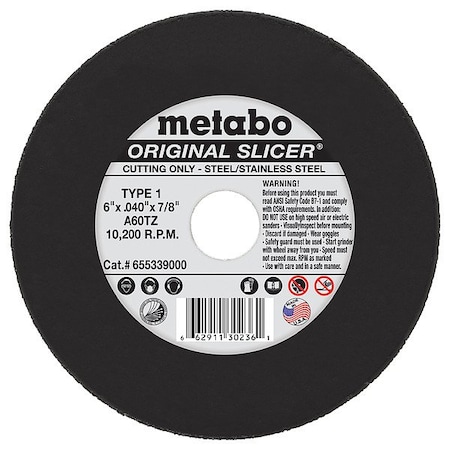 Metabo Abrasive Cut-Off Wheel, Type 1, PK50 US655339050