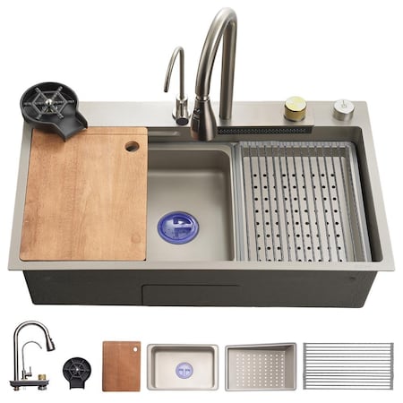 Serenelife Stainless Steel Kitchen Sink, Gray SL7546GG