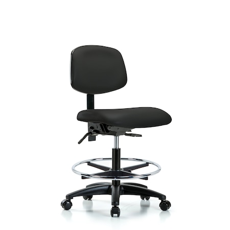 Blue Ridge Ergonomics Chair, Vinyl, Med Bench, CF Casters, Blk, No Arms, 22" to 29" Height, Black BR-VMBCH-RG-T0-A0-CF-RC-8540