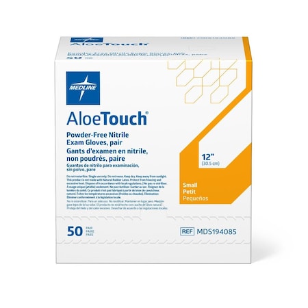 Medline AloeTouch 12in Powder-Free Nitrile Exam Gloves, Sterile Pairs, Size S, 50PK MDS194085Z