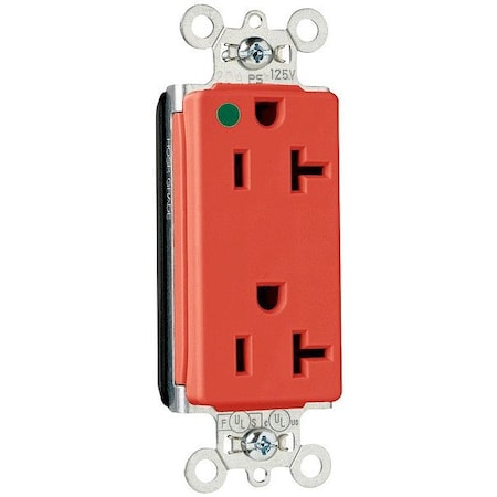 Pass & Seymour Straight Blade Receptacle, 5-20R, 20 A, 125V AC, 2 Pole, 3 Wire, Recessed Mount, Grounded PT26362HGRED