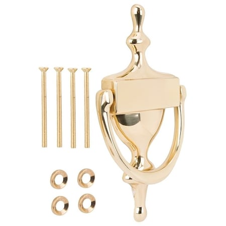 Prosource Door Knocker, Brass, Bright Brass, 6-5/16 in Mounting Hole Center to Center HR4004PB-PS