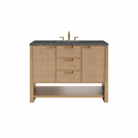 James Martin Vanities Solene 48 in. Single Vanity, Seaside Oak, w/ 3 CM Parisien Bleu Quartz Top D225-V48-SSO-3PBL