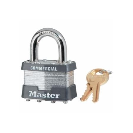Master Lock No. 1 Laminated Steel Padlock, 5/16 in dia, 3/4 in W x 15/16 in H Shackle, Silver/Gray, Keyed, 6PK 470-1KA-2001