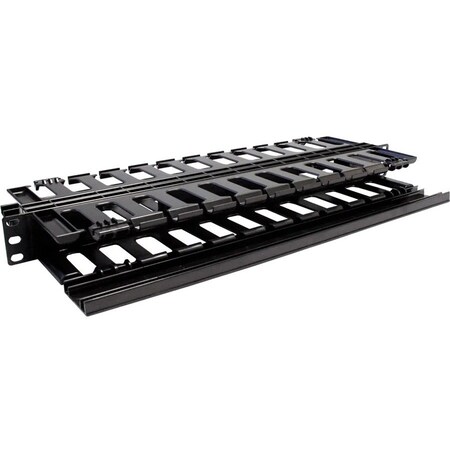 Quest Mfg Horizontal Dual Large Finger Duct With Hinged Covers, 60-110 Cables, 1U, 19", Black HF19-01-110DH