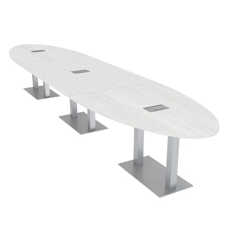 Skutchi Designs Oval Conference Table With Power Unit, 48 in W, 192 in L, White HAR-OVL-48X192-DOU-WA7976-ESIL