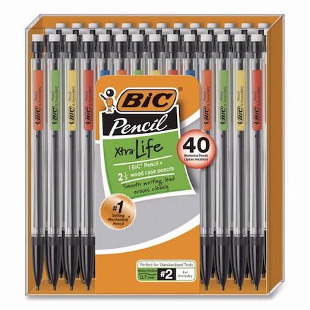Bic Xtra Smooth Mechanical Pencil, 0.7 mm, HB #2, Black Lead, Clear Barrel, 40PK MPP40MJ-BLK
