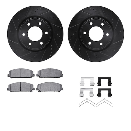 Dynamic Friction Co DFC Brake Rotor Drilled & Slotted - Black- w/Ultimate Duty Brake Pad & HW Kit 8412-68001