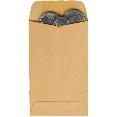Quality Park Coin Envelope, Light Brown, Kraft, PK500 QUA50262