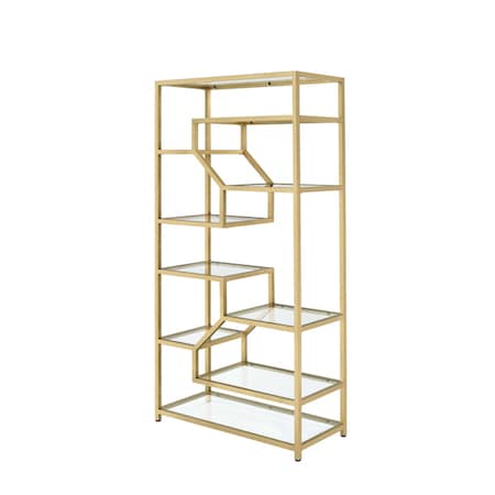 Homeroots 77" Gold Metal and Glass Nine Tier Etagere Bookcase 286635