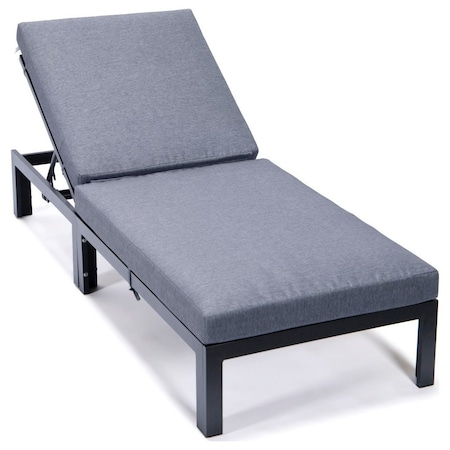Leisuremod Chelsea Modern Outdoor Chaise Lounge Chair With Blue Cushions CLBL-77BU