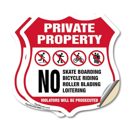 Signmission Private Property Shield Sign No Skateboa, 18 inch X 18 inch, Vinyl Decal, 2PK SHI-D-2PACK-18-442