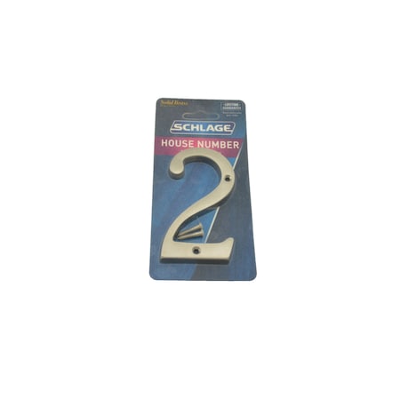Schlage Residential Solid Brass Carded Classic House Number 2 Satin Nickel Finish SC23026619