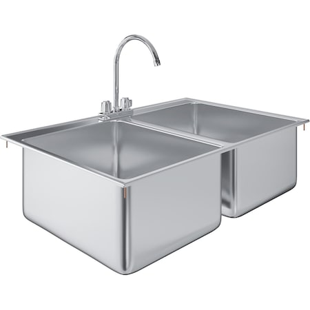 Amgood 16 in. x 20 in. x 12 in. Stainless Steel 2 Compartment Drop-In Sink with Faucet. NSF AMG SINK DIS S2C-162010-F-Z