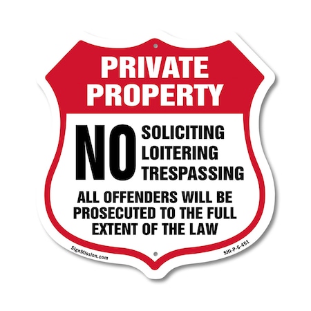 Signmission Private Property Shield Sign No Soliciti, 6 Inch X 6 Inch, Plastic Sign SHI-P-6-451