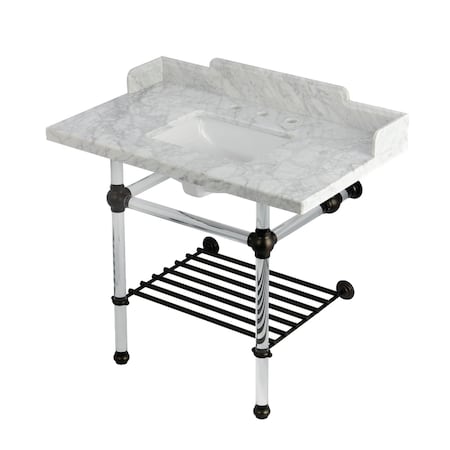 Kingston Brass 36-Inch Carrara Marble Console Sink with Acrylic Legs and Shelf, 8-Inch, 3-Hole LMS3630MASQB5