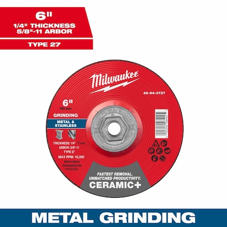 Milwaukee Tool Grinding Wheel, 6" dia. 49-94-0727