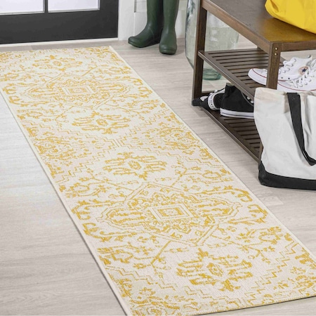 Jonathan Y Estrella Bohemian Medallion Textured Weave Cream/Yellow 2 ft. x 8 ft. Indoor/Outdoor Runner Rug SMB105H-28