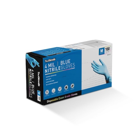 Raxwell Blue Nitrile Examination Gloves, 4 mil, Medium, 100PK RW3012