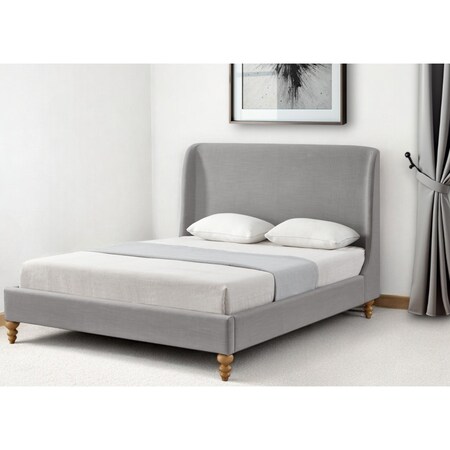 Homeroots Gray Solid Wood Queen Upholstered Linen Bed 544902