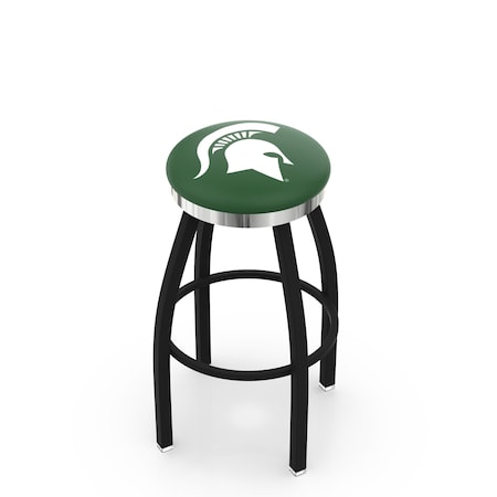 Holland Bar Stool Co 25" Blk Wrinkle Michigan State Swivel Bar Stool, Chrome Ring L8B2C25MichSt