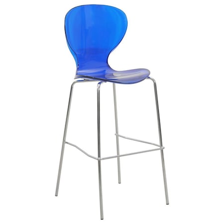 Leisuremod Oyster Acrylic Barstool with Steel Frame in Chrome Finish, Transparent Blue OC31TBU