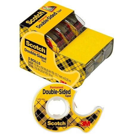 Scotch Double Sided Tape, 1/2 x 250 in., PK3 3136