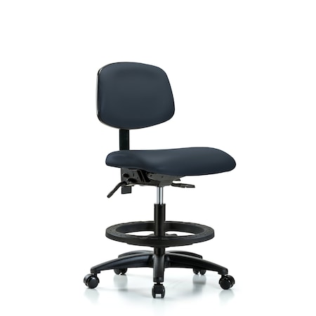 Blue Ridge Ergonomics Chair, Vinyl, Med Bench, BF Casters, Nav, No Arms, 22" to 29" Height, Imperial Blue BR-VMBCH-RG-T0-A0-BF-RC-8582