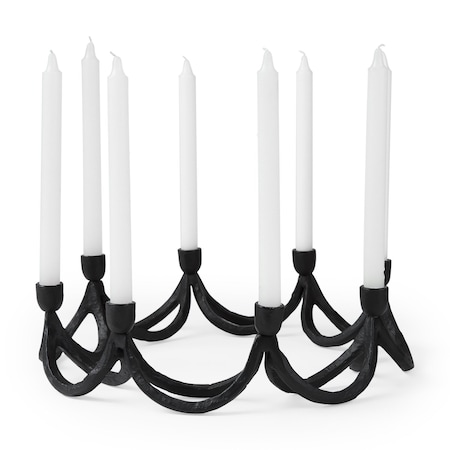 Homeroots 4" Black Abstract Metal Tabletop Candelabra Candle Holder 608412