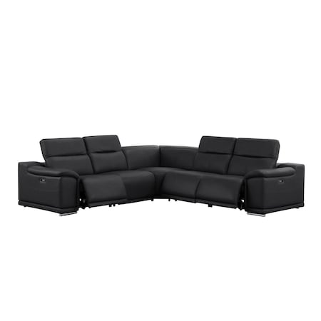 Homeroots Black Leather Power Reclining L Shaped Five Piece Corner Sectional 643949