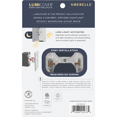 Westek LumiCover 1-Gang Plastic Nightlight Outlet Wall Plate White LCF-CDO-W