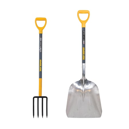 True Temper 4-Tine Spading Fork and Aluminum Scoop, Mulching Set, Fiberglass Handle 10000-07597
