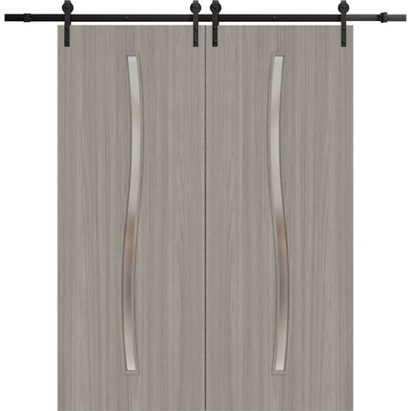 Sartodoors Modern Double Barn Door 48 x 84 inches, BASIC 3002 Oak Franko, 13FT Rail Track Set, Solid Panel I BASIC3002DB-DUFR-4884