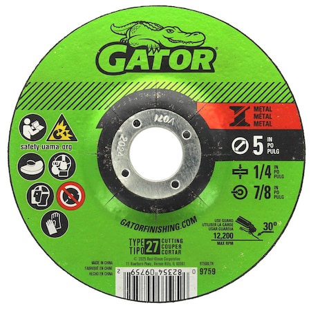 Gator Finishing 5 in. X 1/4 in. X 7/8 in. Metal Cut-Off Wheel, Type 27 9759