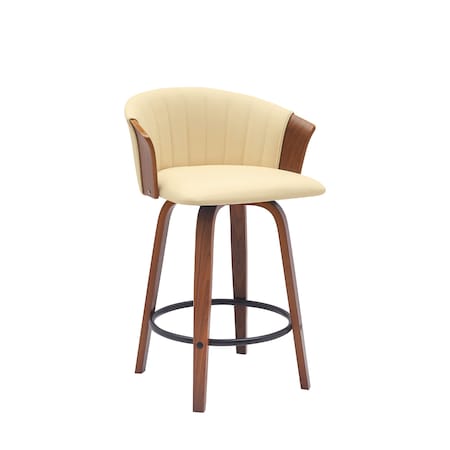 Armen Living Diana 26in Swivel Walnut Wood Counter Stool in Cream Faux Leather LCDIBAWACR26