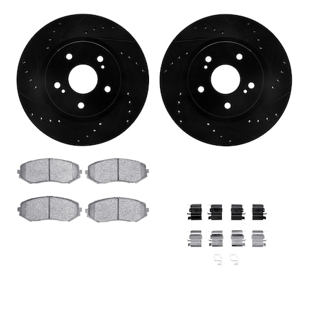 Dynamic Friction Co DFC Brake Rotor - Dimpled & Slotted - Black w/5000 Brake Pads & HW Kit 8512-01018